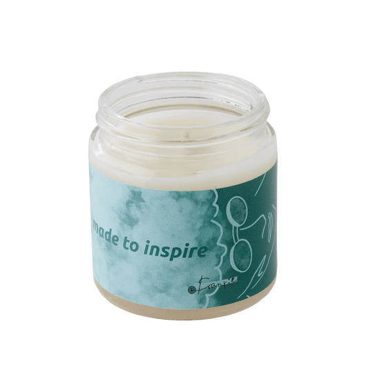 "Made to inspire" soy wax candle in clear glass jar