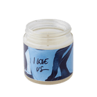 "I love us" soy wax candle in clear glass jar