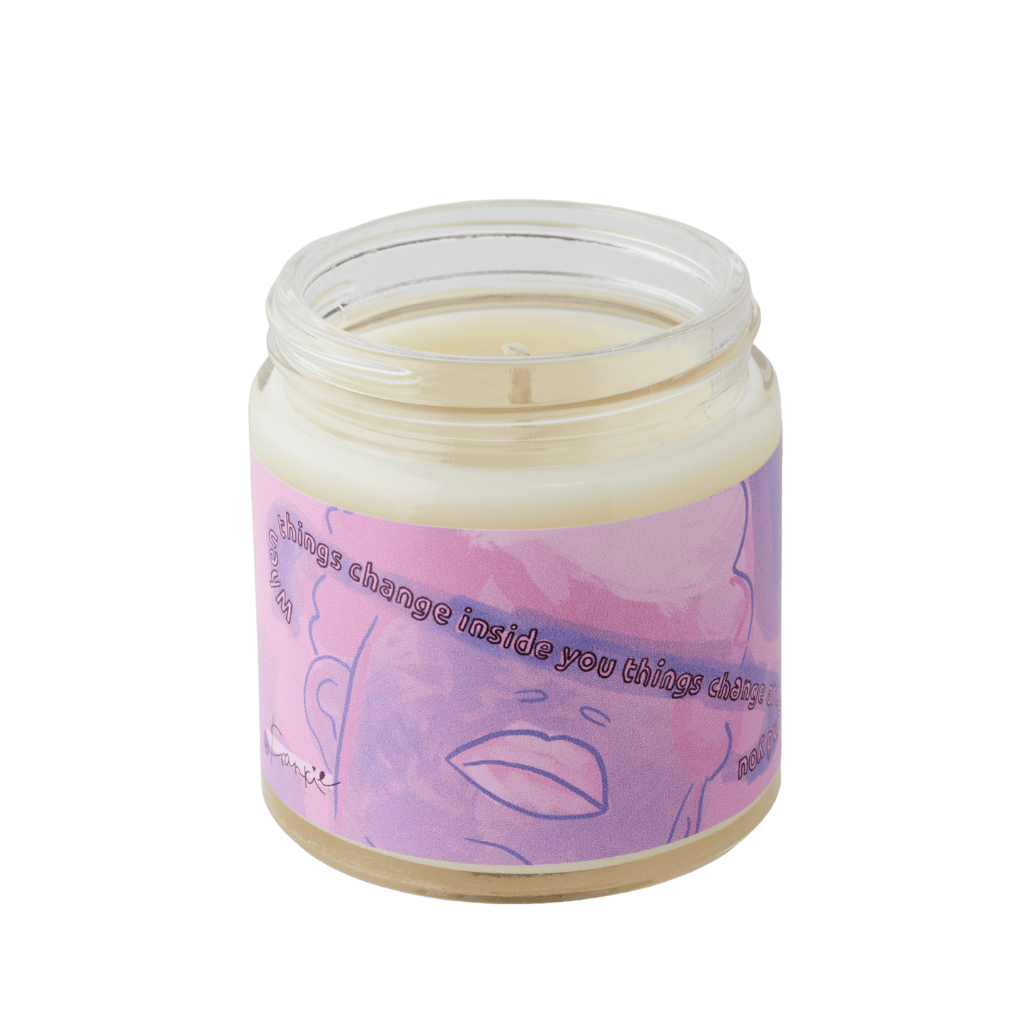 "When things change..." soy wax candle in clear glass jar